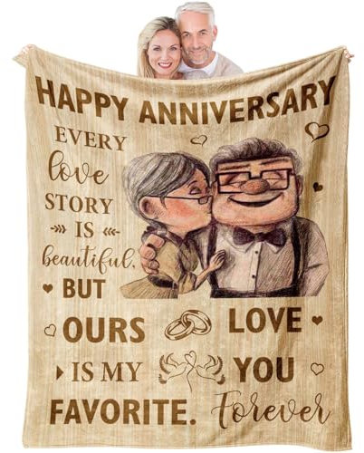 Anniversary Blanket Gifts for Him Her Couple, Wedding Anniversary Throw Gifts for Parents, Happy Anniversary for Wife Husband, Romantic I Love You Gifts, Golden Idea for Women Men, Blanket 150x130CM