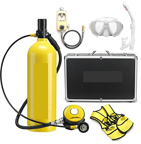 NGBFF Scuba Tank, 2L Diving Respirator Diving Equipment Aluminum Bottle Gas Cylinder Adult Swimming Snorkeling Snorkel Residual Pressure Gauge,for Diving/Boat Cleaning(Giallo,D)