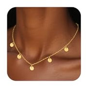 ALEXCRAFT Halskette Damen Gold Schlangenkette Kette Gold Anhänger Rund Boho Kette Damen Golden 36+5cm