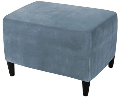 HOMECOVER Ottomane Schonbezug Rechteckig, Elastischem Ottomane Bezug Samt Hockerbezug Abnehmbar Rutschfester Hocker Husse Für Fußhocker Mit Elastischem Boden-grau Blau-X-Large