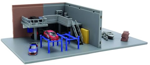 Jada Toys Fast and Furious Han's Garage - Nano Diorama (26,5x16,5 cm) inklusive 2 Modellautos (Mitsubishi Lancer Evolution IX und Nissan Silvia S15), Auto-Werkstatt für Fans und Sammler ab 8 Jahre