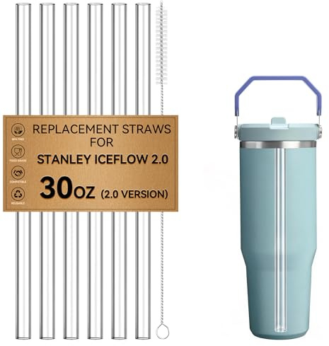 Straws Replacement For Stanley IceFlow 30 oz 2.0 Flip Straw Tumblers | BPA Free Reusable Clear Tritan Plastic Drinking Straws For Ice Low Cups, Dishwasher Safe 9.4mm (Check Lid Type Before Order)