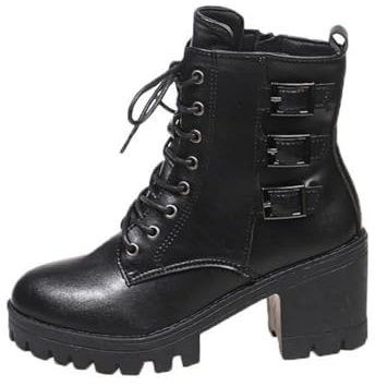 Anfibi Donna Alti Eleganti Scarpe Eleganti con Tacco Largo Boots Stile Rock Ribelle con Punta Tacco Alto Casual Rilassato Stivali per Stile Western Autunnale