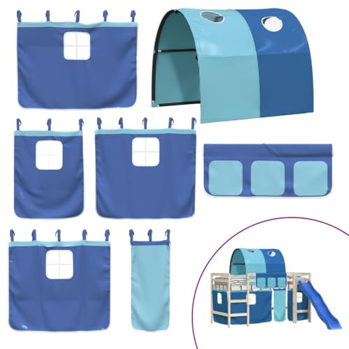 ZXQVLMRS Spielbett Vorhang Set mit Tunnel Blau, Kinderbett Vorhang-System für Hochbetten, Versteck Spielzelt für Kinderzimmer, Spielhöhle mit Aufbewahrungstaschen