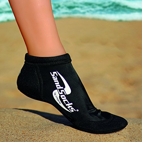 Sand-Socks Sprites Damen & Herren by Vincere – Kurze Strand-Socken für Sport & Spaß am Strand & im Wasser – Beachvolleyball Socken ohne Wund-Reibung – Low-Cut Neoprensocken – Schwarz I 44-46
