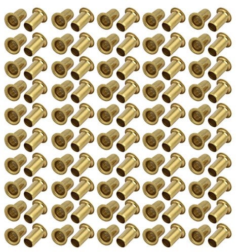Sourcingmap 100pcs M6 x 10mm Brass Plated Metal Hollow Eyelets Rivets Gold Tone