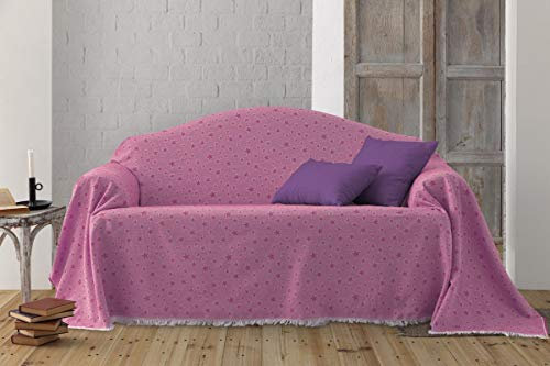 HIPERMANTA Colcha Foulard Multiusos Jacquard Modelo Estrellas para sofá y para Cama, Algodón-Poliéster, 225x285 cms. Fucsia.