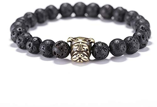Lavastein Armband, Handgefertigte Natürlichen Vulkanischen Stein Perlen Hund Fancy Armreif, Legierung Französische Bulldogge Verstellbare Elastische Bündchen Unisex Armband Schmuck Festival Paar G
