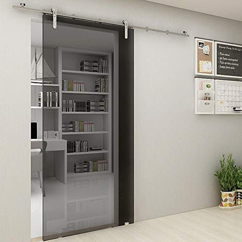 167CM/5.5FT Herraje para Puerta Corredera Acero Inoxidable Kit de Accesorios, Guia Riel Puertas Correderas, Para puertas de cristal