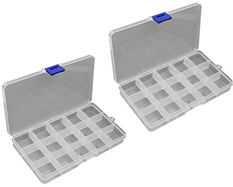 Perfeclan 2pcs Portable Clear Plastic Guitar Picks Holder Case Storage Box with 15 Grids