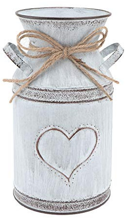 Vintage Flower Vase Rustic Metal Flower Vase Heart Pattern Milk Jug, Iron Flower Pot Shabby Decoration Rustic Flower Bucket Metal Bucket Planter Decorative Vase For Home/Wedding Decor & Garden Plants