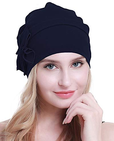 osvyo Baumwolle Chemo-Turbane Kopfbedeckung Beanie Mütze Kappe für Frauen Krebs Patienten Haarausfall Navy BLAU