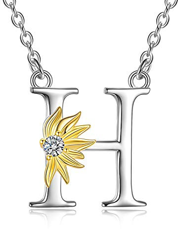 Sonnenblumen Geschenke für Frauen Sterling Silber Initial Alphabet Buchstabe H Anhänge Sonnenblumen Halskette Geschenke für Frauen Mädchen
