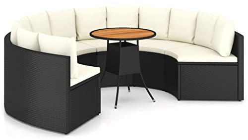 vidaXL Gartensofa Set 7-TLG. mit Auflagen Fächerförmiges Design Gartenmöbel Garten Garnitur Sitzgruppe Sofa Sitzgarnitur Gartenset Poly Rattan Schwarz