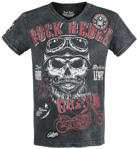Rock Rebel by EMP Herren Schwarzes T-Shirt mit V-Ausschnitt und Print