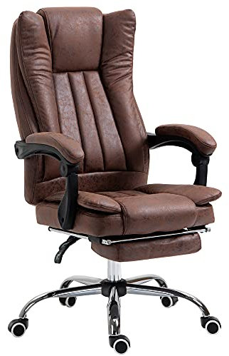 Vinsetto Office Chair, Microfibre Reclining Computer Desk Chair with Footrest and Adjustable Height, Swivel Wheels for Home Office, Brown