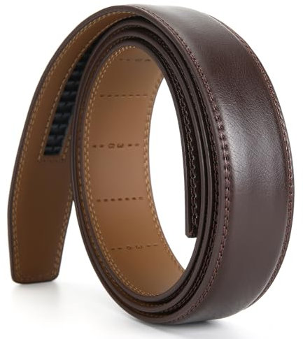Nelbons Herren Gürtel Ratsche Automatik Gürtel für Männer 35mm Breit Ledergürtel, Ohne Schnalle (braun N9, Länge 130cm Geeignet für 30-43 taille)