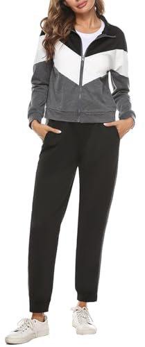 Marvmys Tuta Donna Completa Sportivo Inverno Set Due Pezzi Colore Contrasto Invernale Sportivi Abbigliamento Jogging Yoga Training Fitness