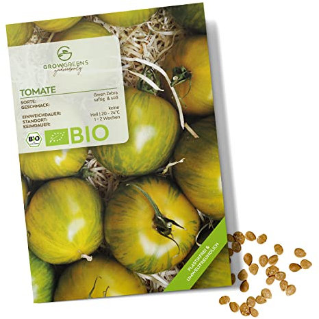BIO Tomatensamen (Green Zebra, 10 Korn) - Tomaten Saatgut aus biologischem Anbau ideal für die Anzucht im Garten, Balkon oder Terrasse