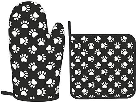 Oplp Dog and Cat Paw Print Oven Mitts and Pot Holders Heat Resistant Oven Mitts Safe for Baking Cooking BBQ