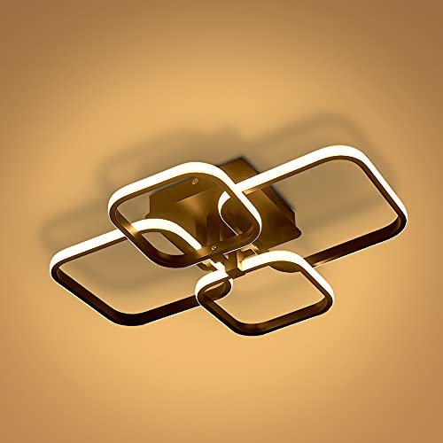 XEMQENER LED Dimmable Ceiling Lights with Remote, Chandelier Ceiling Light with 4 Black Squares, Flush Mount Ceiling Lamp for Living Room Kitchen Office Bedroom Dining Room(2800k-6000k, 6-15㎡)