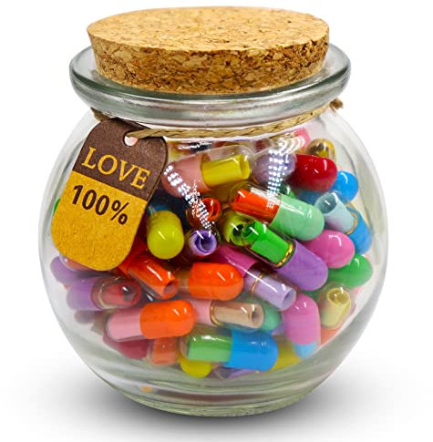 Prounion 100PCS Capsule Letters Message in a Glass Bottles, Love Friendship Capsule Letter Message Pills with Wishing Jar, Cute Pill Note Messages for Boys Girls Friends, Ball Shape