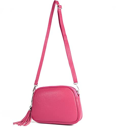 modamoda de - T238 - ital. Damen Umhängetasche Leder Medium, Farbe:Pink
