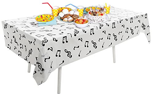 Prasacco Musiknoten Tischdecken, 130x220 cm Musik Partytischdecken Rechteckige Kunststoff Tischdecke Noten Tischdecken für Musikalische Noten Thema Hochzeit Geburtstag Party Dekoration Zubehör