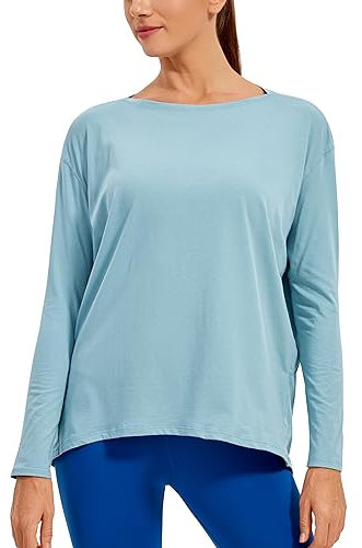 CRZ YOGA Damen Pima Baumwolle Sport Langarmshirt Fitness Yoga Langarm Leichte Shirt Longsleeve Lässig Oberteile Reines Blau 40