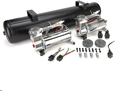 FOMIUZY AI-AM-COM580 Kit de système de compresseurs d'air chromé 580 réservoir 180 psi interrupteur d'arrêt et relais pour suspension pneumatique