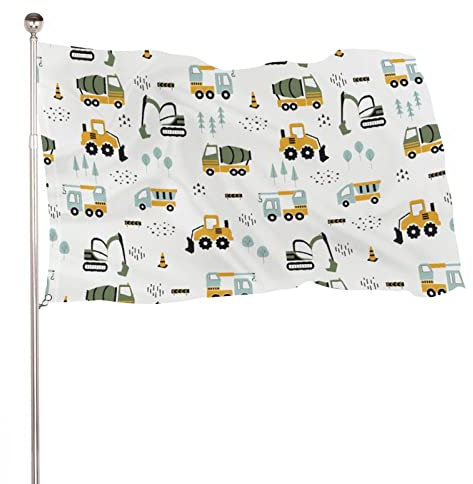 NIBABAEU Dekorative Gartenflagge für den Außenbereich, LKW, Bagger, Lader-Druck, Urlaub, Willkommens-Rasendekoration, 60 x 90 cm