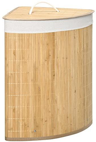 HOMCOM Cesto para Ropa Sucia de Bambú Capacidad de 55L Cesta para la Colada en Forma de Abanico con Tapa y Bolsa Extraíble 38x38x57 cm Natural