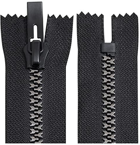 Aerzetix - C64164 - Cerniera Lampo iniettata Non separabile N°8 16cm autobloccante - tiretto Decorativo in Metallo - Colore Nero e Argento - Rete cursore merceria Abbigliamento Cucito
