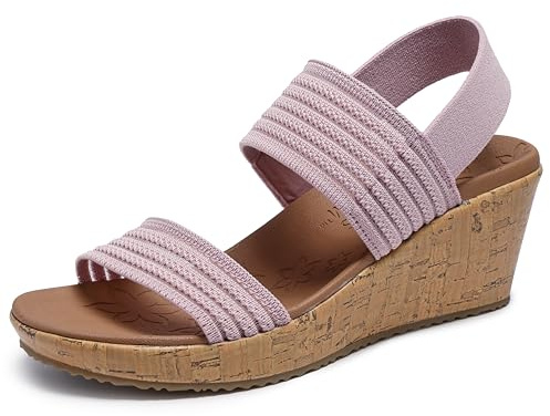 Skechers Women’s Beverlee Sheer Luck Pink Vegan Wedge Cork Sandals (uk_footwear_size_system, adult, women, numeric, medium, numeric_6)