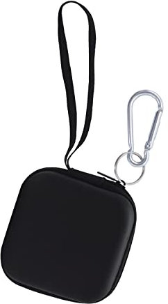 Wolfteeth Earphone Case EVA Earbud Holder with Stainless Steel Carabiner - Cell Phone Accessories Organizer Mini Pouch for Bluetooth Headset, Wireless Earbuds, Square Black 131301