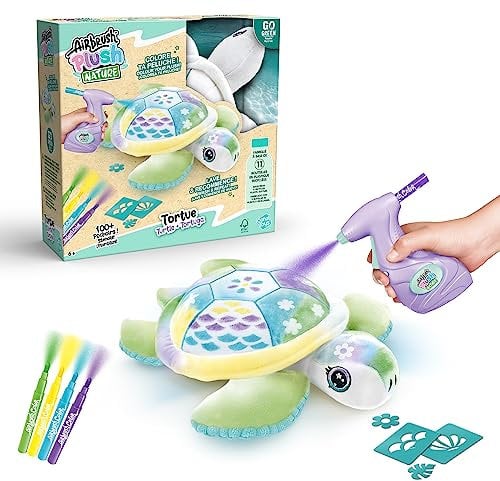 Canal Toys - Airbrush Plush OFG 280- Airbrush your Plüschtier, Bemalen Sie Ihr eigenes Plüschtier mit elektrischer Airbrush-Spritzpistole, Markern und Schablonen, 1 Schildkröte Plüsch, Weiß