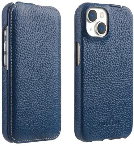 Mobiskin Hülle passend für iPhone 15 (6,1 Zoll), Handyhülle mit beschichtetem Leder, Flip Case, Schutzhülle, Handy-Tasche, Slim Cover, dünn, Blau