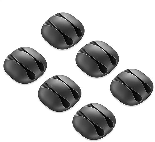 deleyCON 6 Stück Kabelhalter selbstklebend Kabelführung Fixierung Organizer Clips Kabelbefestigung Kabel Management Kabelklemmen - für 2 Kabel - Büro Schreibtisch Auto Hobbyraum Schwarz