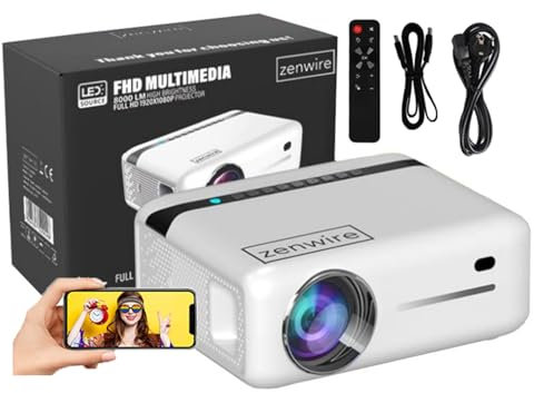 Zenwire Beamer Projektor Heimkino LED-Projektor Video Tragbarer Projektor Full HD 4K 9000lm 2000:1 WLAN 2,4/5 GHz Android WiFi Bluetooth HDMI USB für Telefone, PC, PS5, Xbox - E520H