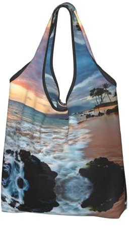 Jmorco Beach Maui Hawaii Sonnenuntergang Wolken Große Wiederverwendbare Faltbare Damen Einkaufstasche Eco Tote Handtasche Faltbare Shopper Tasche, Strand Maui Hawaii Sonnenuntergang Wolken,