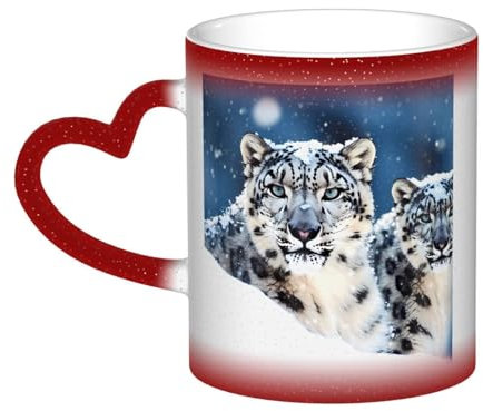 VducK Snow Leopard Print Colour Changing Mug 11oz Personalised Magic Mug Tea Cup Ceramic Coffee Mug Heat Activated Colour Changing Mug