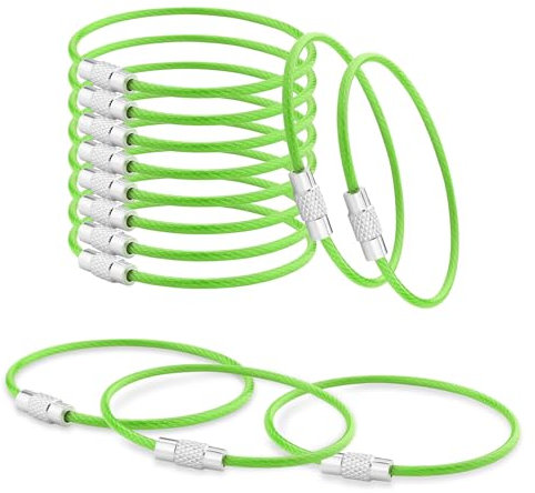 CooBigo Confezione da 12 anelli in acciaio inossidabile da 2 mm, portachiavi grandi da 15,2 cm, per donne, etichette per bagagli, portachiavi, utensili da cucina, spolverino, verde
