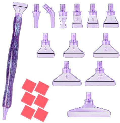 papasgix 20 Pcs DIAMOND Art PAINTING Pens Kits, Diamond Metal Drill Pen Tips with Multi Replacement Pen Heads, 5D DIAMOND Art Accessories Tools for DIY Craft Crystal Drill Bead(20Pcs Purple)