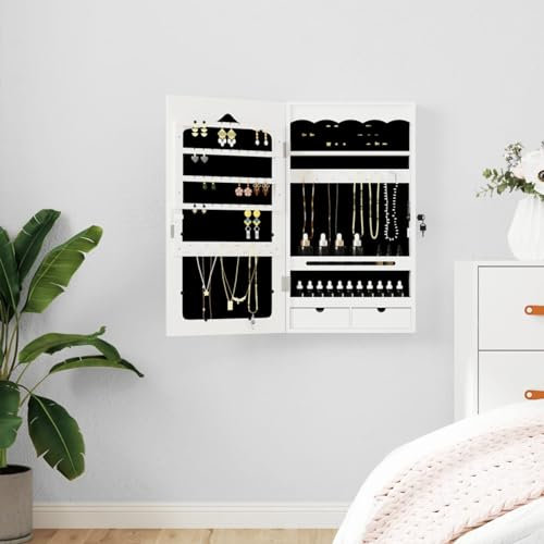Camerina Schmuckschrank mit Spiegel Wandmontage Weiß 37,5x10x67 cm Schminktisch ZubehöR SchmuckstäNder