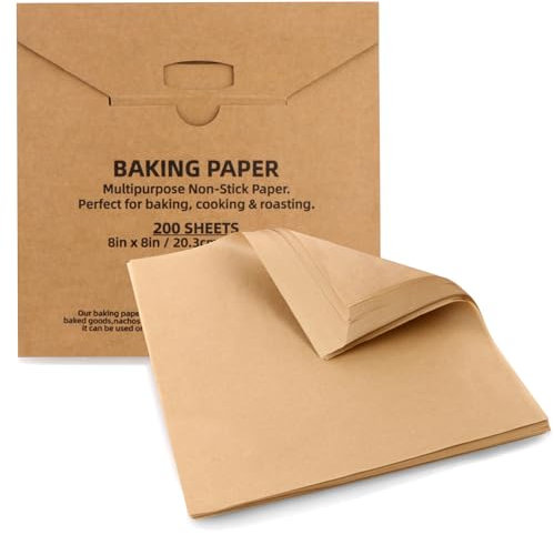 200er Pack Deli Papier, Backpapier 20.3x20.3cm Pommes-Papier für Korb, Burger-Papier, Einschlagpapier für Burger, Butterbrot, Käse, Pommes (Braun, 20.3x20.3cm-200Stück)