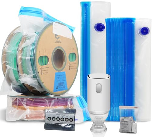 YOUSU Upgrade Vacuum Kit, Pack of 16, 3D Printer Filament Vacuum Compression Storage Bags with USB Pump, Reusable Filament, Moisture-Proof, Dry, Vacuum Sealed Bag for Spool Storage