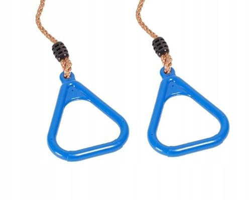 GigiToys® Turnringe aus Kunststoff x2 | Dreieckige Griffe | Gymnastikringe mit Seilen | Seilringe für Kinder | Ringe für Schaukel | Indoor & Outdoor | Schaukel Zubehör für Spielplatz im Garten | Blau