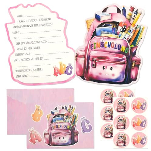 Hpbaggy Einladung Einschulung,Einladungskarten Einschulung mädchen,12 Deutsche Einladungskarten +12 Umschläge,Einschulung Einladungskarten,für Einschulungsfeier uvm