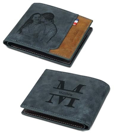 lorajewel Portefeuilles Personnalisés Hommes Photo Portefeuille en Cuir Porte Monnaie Homme avec Gravure Cadeau pour Anniversaires Noël Fête des pères
