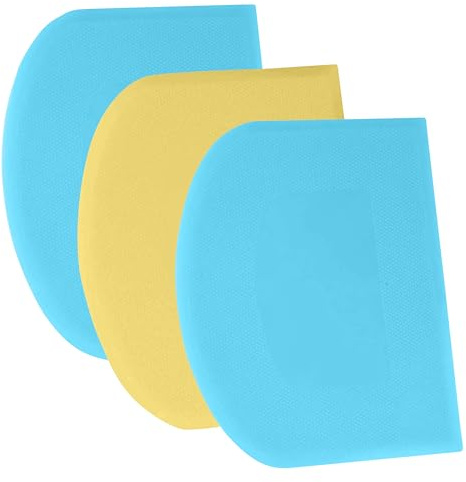 SURDOCA 3P 7.1x4.9 Flexible Plastic Dough Scraper, Sharp Edge & Angles, Non-Slip Bakeware Decorating Tools - Blue+Yellow+Blue